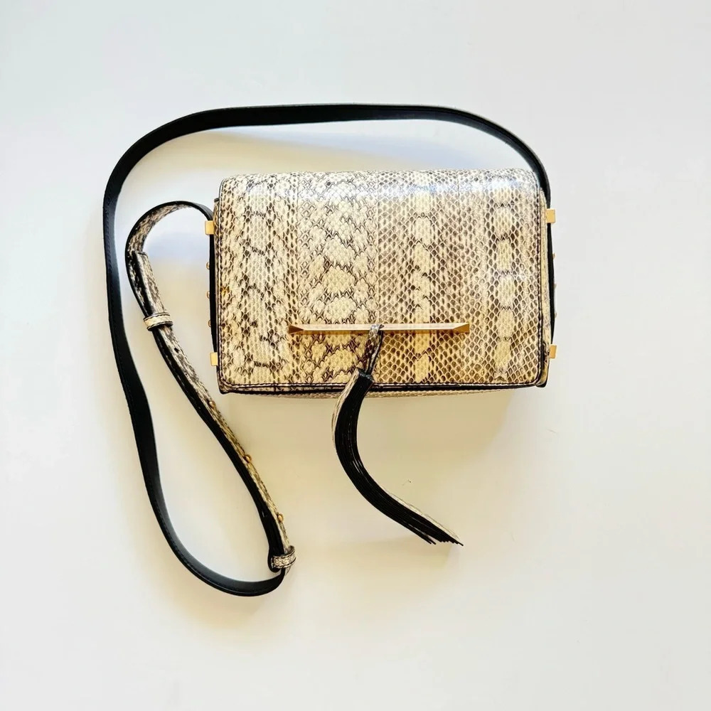 Brian Atwood Cream Snakeskin Leather Crossbody Bag - Picture 14 of 14